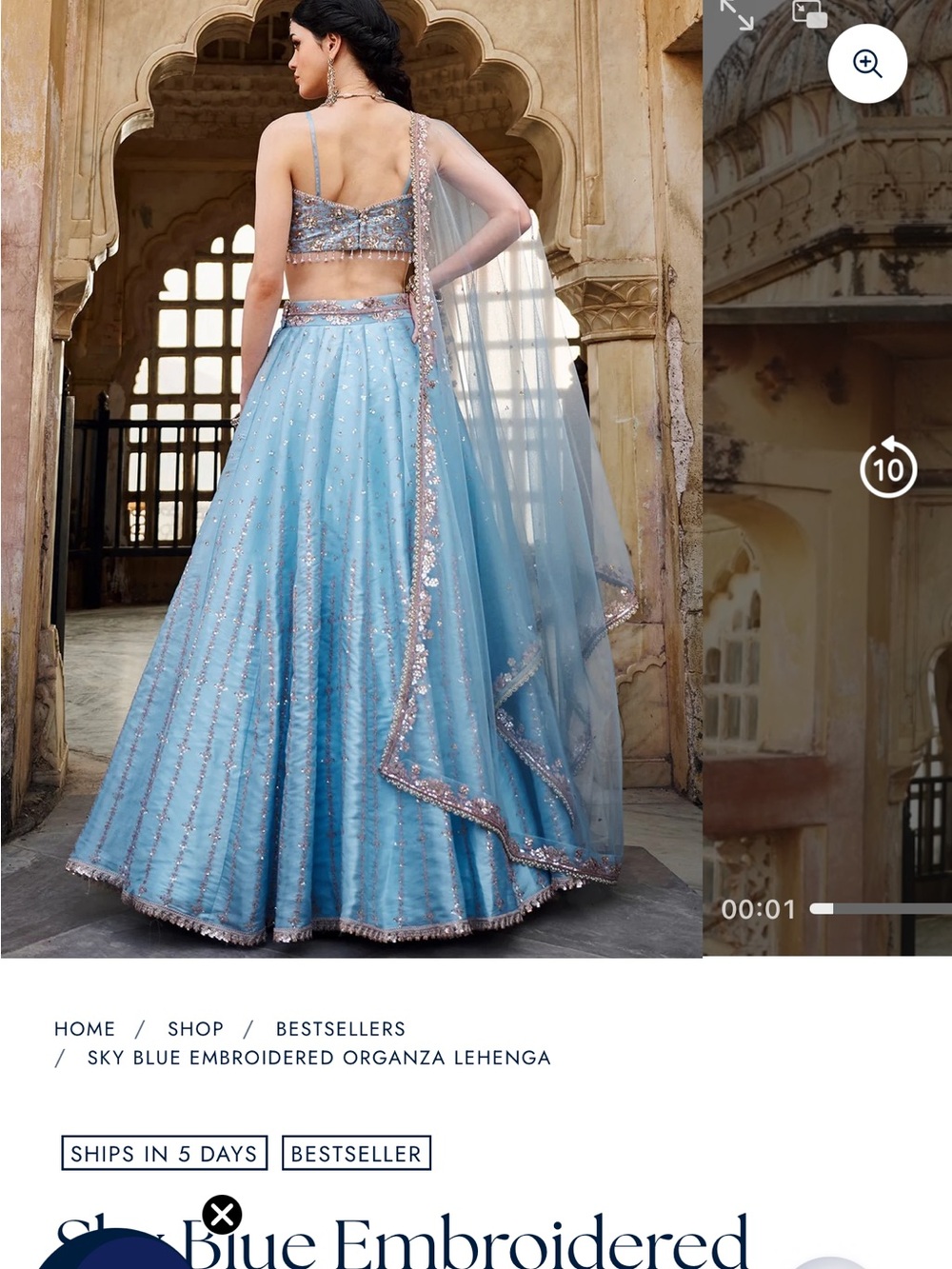 Elegant Sky Blue Embroidered A-Line Lehenga by